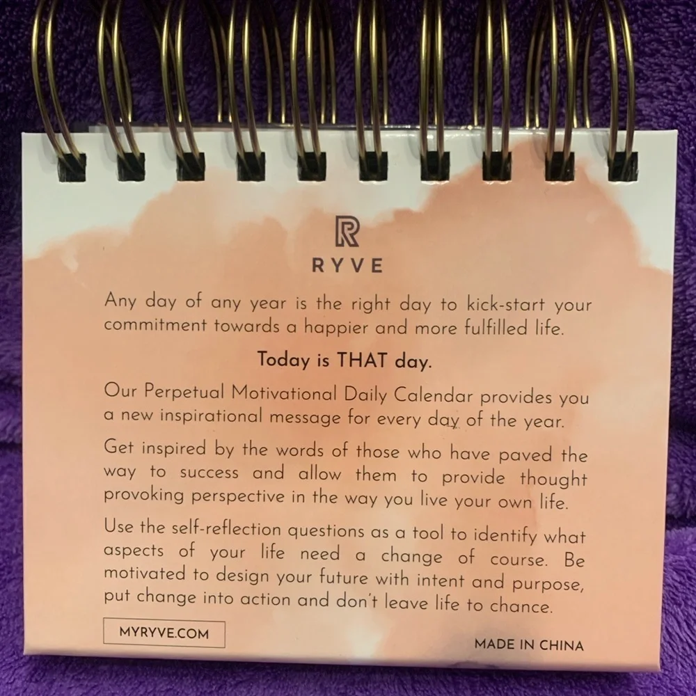 Ryve Gold Spiral Inspirational Quote Daily Calendar New